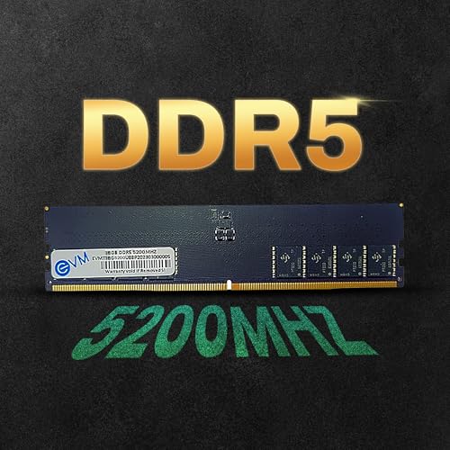 Image of EVM 16GB DDR5 Desktop RAM 5200MHz - High Performance, LongDimm, 288-Pin, 16 Chips, MAC /Intel /AMD Compatible - Ideal for Editing, Gaming, & Work from Home - 10 Years Warranty (EVMT16G5200U88P)