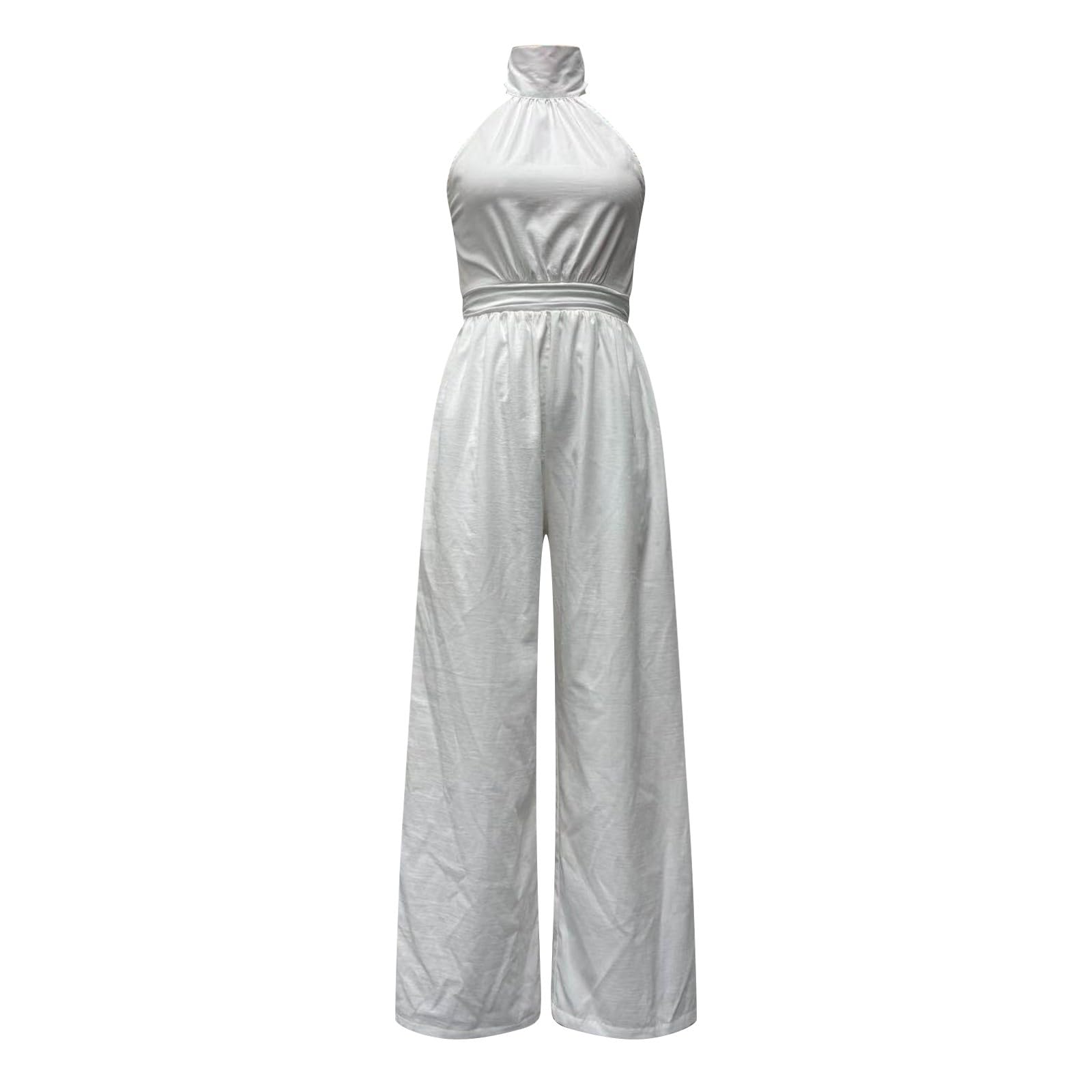 Tuta da donna elegante per matrimonio, taglie forti, pantaloni con allacciatura al collo | Tuta intera a gamba larga con tasche, vestibilità ampia, tinta unita, per ospiti di nozze