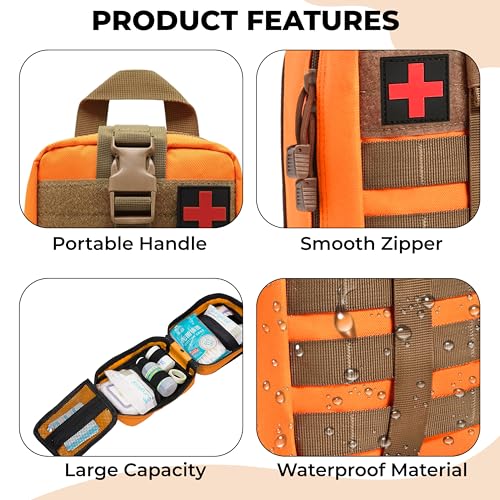 Image of Kraptick Medical Molle Pouch | Tactical First Aid Kit Bag | Military Emergency Medical Pouch | Waterproof & Durable Trauma Kit | Compact Molle Medic Bag for Outdoor, Camping & Survival (Orange)