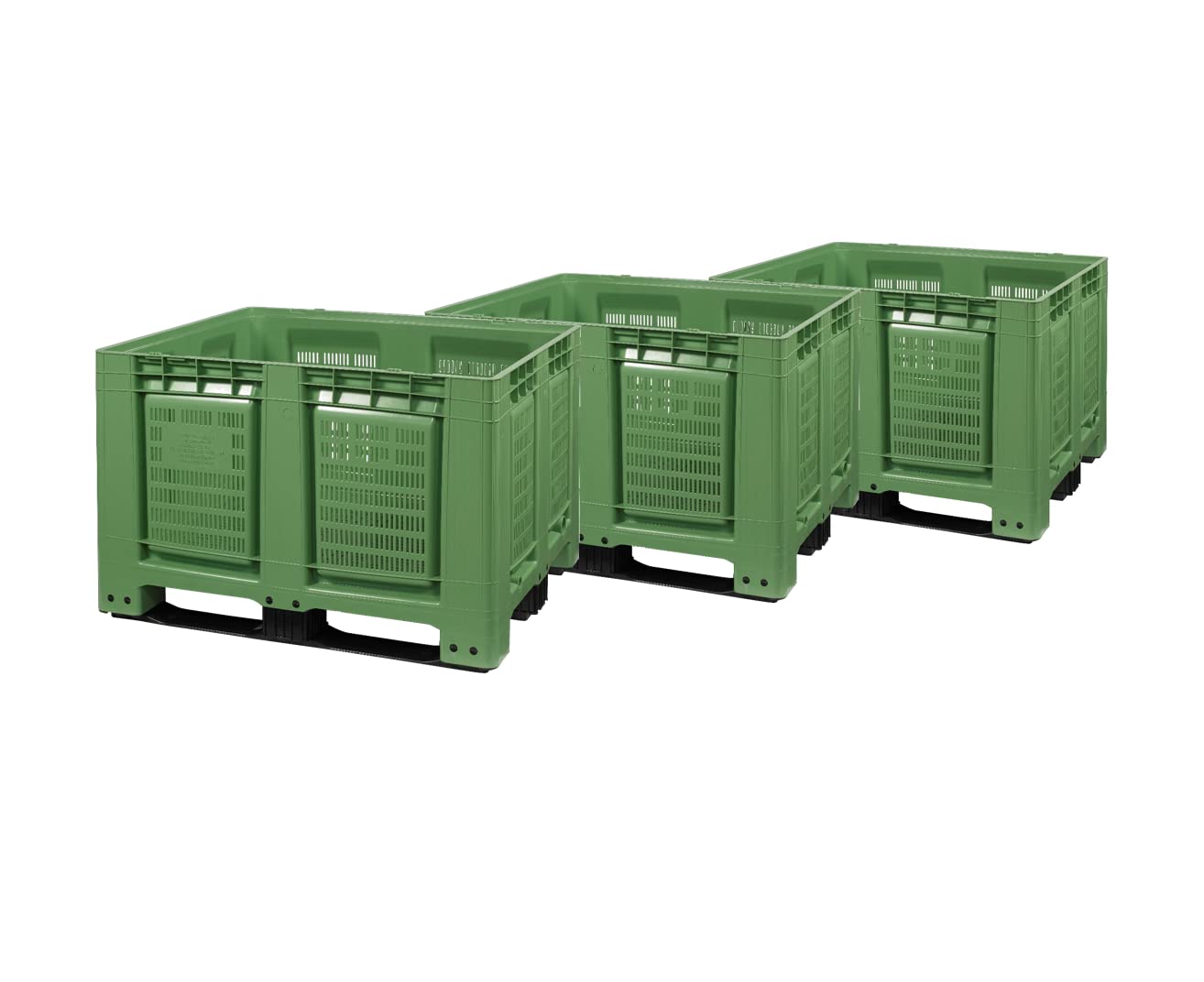 Logiplast 3 Stück Palettenboxen LxBxH: 1200 x 1000 x 790 mm perforiert mit 3 Kufen in grün