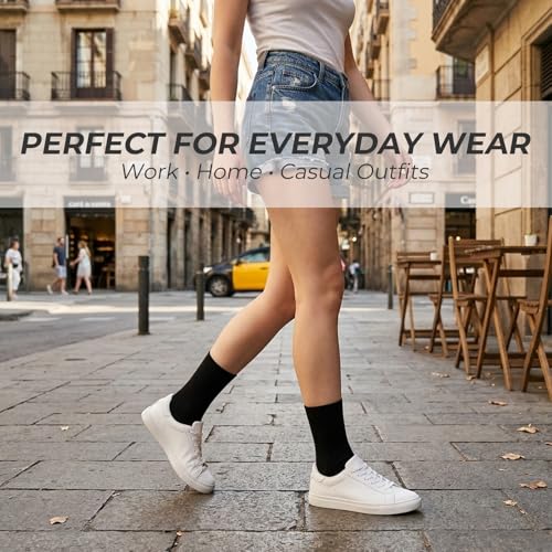 Image of Josnown Crew Socks for Women, Thin Cotton Casual Soft Aesthetic Womens Socks 5 Pairs