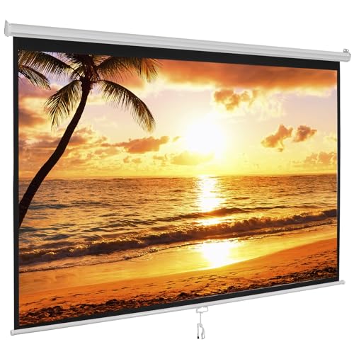 JupiterForce 100 Inch Manual Projector Screen Pull Down 16:10 HD Retractable Projector Screens with Auto-Locking Anti-Crease for Indoor Outdoor Home Theater Office Education,White