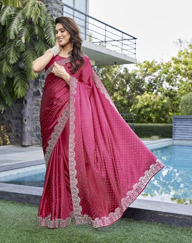 Image of Yashika Women's Satin Moss Saree with Blouse Piece for Traditional Ethnic Wear Sari