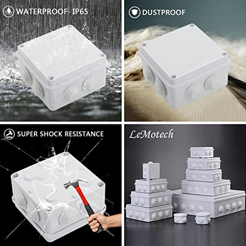 Lemotech Abs Plastic Dustproof Waterproof Ip65 Junction Box Universal Electrical Project Enclosure White 3.9 X 3.9 X 2.8 Inch (100 X 100 X 70 Mm) #TOP6