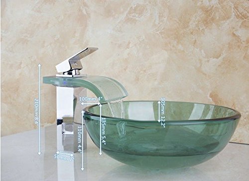 Art lavabo en verre trempé haut de gamme et robinet en laiton massif LED Gowe