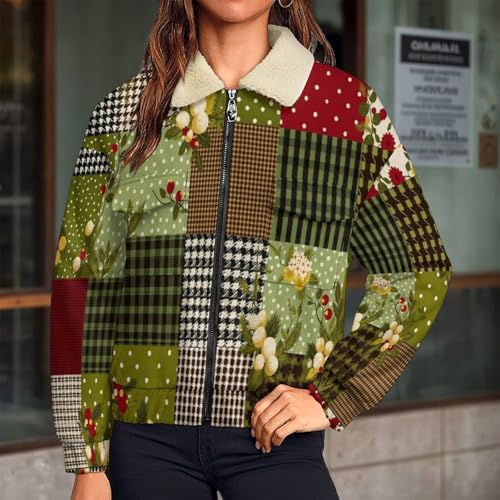 Manteau polaire de qualité supérieure avec patchwork damier rétro et finitions chaudes et durables - 2