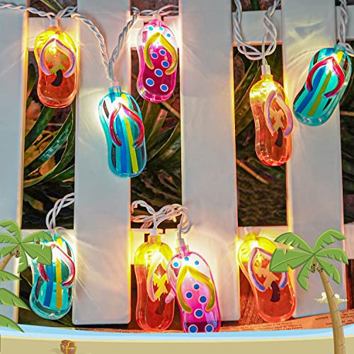 Couah Tropical Beach Themed Slipper String Lights, 3D Flip Flop Party Lantern 8.5Ft 10 Led For Bedroom Dorm Wreathe Summer Wedding Birthday Kindergarten Indoor Outdoor Decorations, White Wire #TOP4