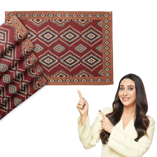 Image of HOKIPO Cotton Jacquard Dinner Table Placemats Set of 6 (12x18 Inches) (IN-530-D2*6) Red Diamond