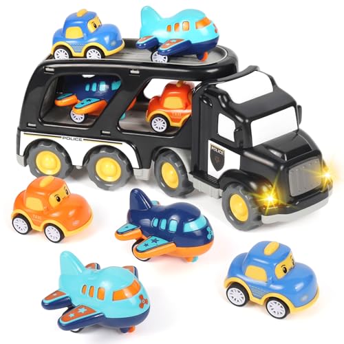 Zoelele Camion Jouet 5 en 1 avec Lumières & Sons, Garage Voiture Éducatif pour Enfants 3 4 5 Ans, Jouet Interactif Garçon/Fille, Anniversaire ou Noël - 03