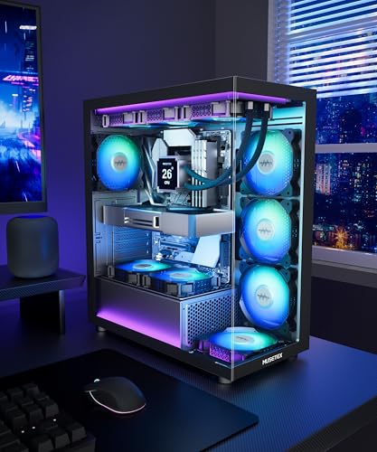 Image of MUSETEX ATX PC Case 7 PWM ARGB Fans Pre-Installed, Type-C Mid Tower Computer Case with Full-View Dual Tempered Glass, Gaming PC Case,Black(YK2)
