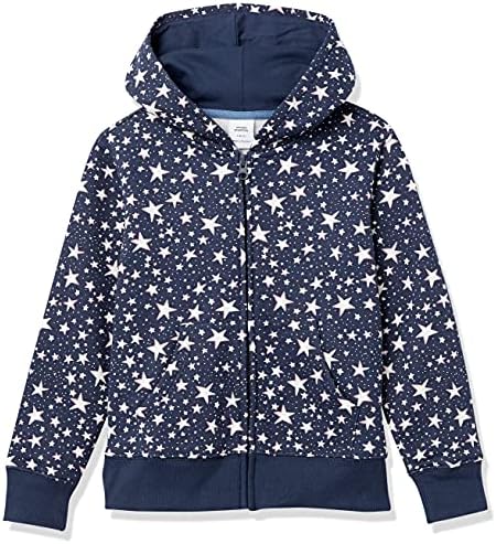 Amazon Essentials Toddler Girls' Fleece Zip-Up Hoodie Sweatshirt, Navy Stars, 4T
