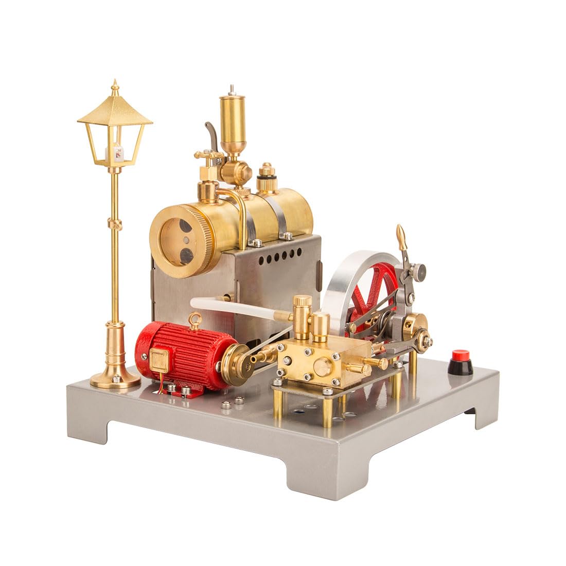 Retrol SE-02 Dampfmaschinen-Modellbausatz, 100-teiliger Vollmetall-Bausatz mit reversibler horizontaler Dampfmaschine, Kessel, Generator und LED-Straßenlaterne für MINT-Bildung und als Geschenkidee