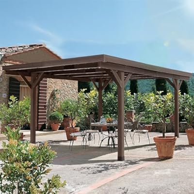 U-MAX 17ft x 12ft All Cedar Wooden Gazebo Pavilion with Hard Top Slant Roof,Wood Heavy Duty Carport Garage Outdoor Gazebo Wood Pergola, Coffee, for Patios, Garden, Backyard