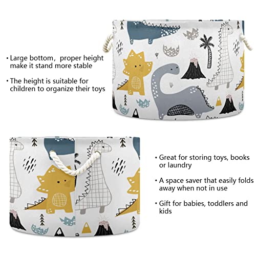 Mifsoiavv Dinosaur Large Round Storage Basket Funny Animal Graffiti Dino Laundry Basket Toy Storage Hamper Organizer Bin Storage Box Durable Handles For Bathroom Bedroom Nursery Laundry Closet #TOP2
