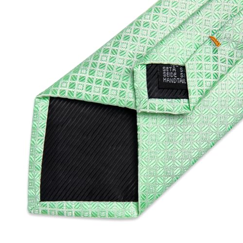 Image of DiBanGu Mens Silk Plaid Tie and Pocket Square Set | Elegant Silk Formal Tie Set, Woven Check Necktie and Cufflinks Tie Clip Set, Perfect for Wedding Party, Comes in Gift Box
