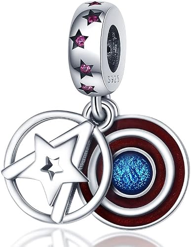 Jahn Jewellery Marvel at our Charm Beads in Sterling Silver S925, Compatible with all European style Charm Bracelets and Necklaces. (Captain America Shield Dangle Charm)