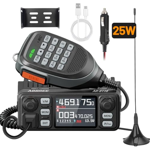 ABBREE AR-8118 GMRS Mobile Radio 25W Long Range GMRS Repeater Capable Base Station NOAA Emergency Weather Two Way Radio With Programming Cable Cigar Adatper for Car Vehicle Off Road Overlanding Gear