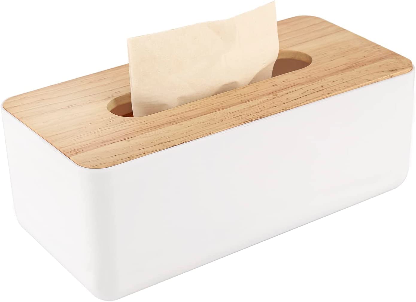 Rectangle Shape Wooden Cover Plastic Tissue Box Holder Paper Napkin Holder Case Tissue Holder Dispenser Organizer (Black/White)-image-46