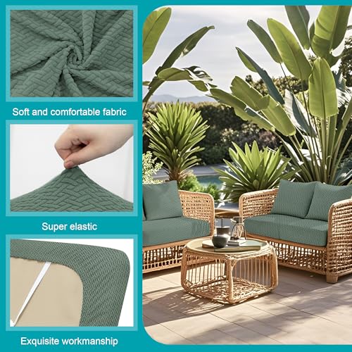 Image of 14Pcs Stretch Patio Cushion Covers,Outdoor Couch Covers Replacement,Outdoor Couch & Sofa Slipcovers,for Patio Furniture Cushion Covers,Washable Reusable Furniture Protector (Matcha Green,Cover Only)