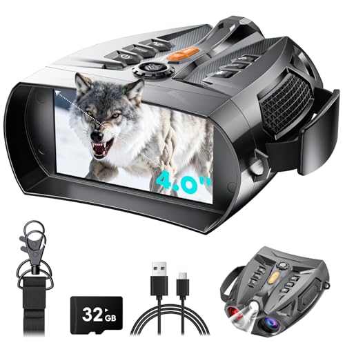 Night vision goggles, SKYBASIC night vision binoculars, 10x digital zoom, 4-inch HD screen, 5000mAh rechargeable night vision goggles, suitable for bird watching, camping, hunting