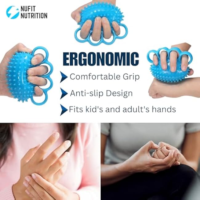 Hand Grip Strengthener & Finger Therapy Exercise Ball - Resistance Squeeze Ball and Massage Equipment for Stress Relief, Flexibility, Stroke Recovery, Arthritis, Anxiety, Physical Therapy, and Muscle Massage for Athletes, Musicians, Elderly, and Yoga Enthusiasts.