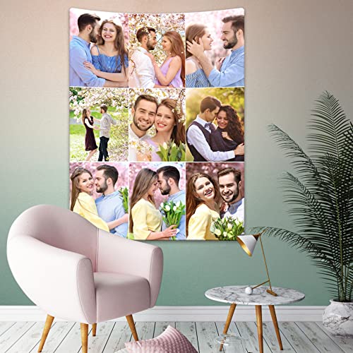 CHENGYANG Custom Tapestry with Pictures - Customize Collage Wall Decor, Personalized for Weddings (Vertical 9 Picture)