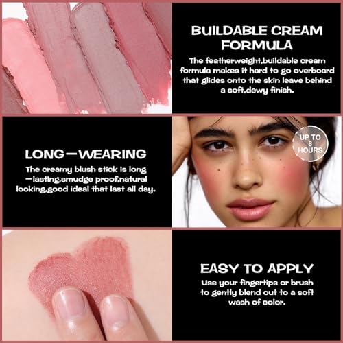 Image of FOCALLURE Cream Blush Makeup,Buildable Blush Stick for Cheeks,Matte and Dewy Finish,Long Wearing,Easy Application,Lightweight Multi Stick,DARK ROSE