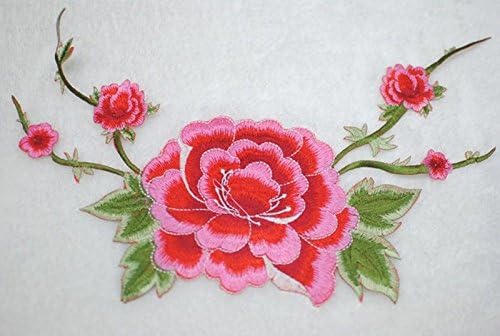 10 Pcs Large Red Rose Flower Cloth Applique Iron On Appliques Not Sewing Motif Embroidered Decorative Patches Cotton and Polyester 20cm(7.87inch) x 12cm(4.72inch)