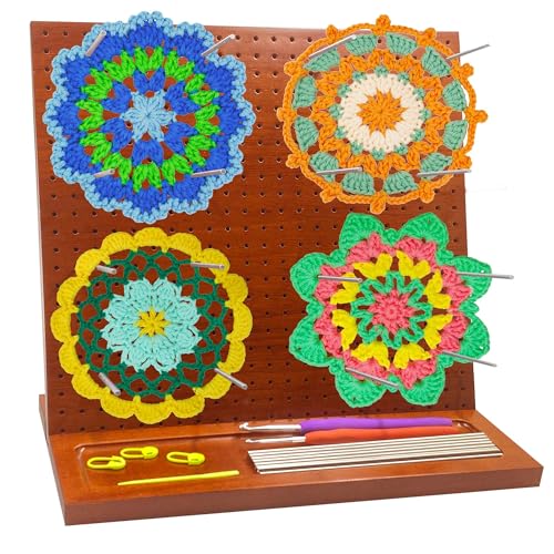 Velavow Granny Square Blocking Board 11 Crochet Blocking Board with 16 Pegs/Pins Wooden Blocking Board for Crochet Projects Ideal for Granny Squares Gifts for Women Moms and Mothers