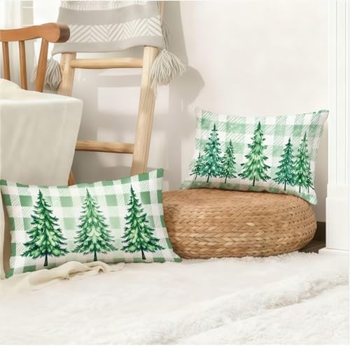 Housse coussin 50x80 vert Noël taie oreiller rectangulaire - 5