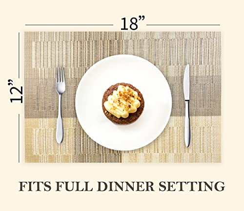Weetee Placemats Set Of 8, Woven Vinyl Plastic Place Mats For Dining Table, Heat Resistant Non-Slip Washable Table Mats For Indoor/Outdoor, 17.7X11.8 Inch(Gold) #TOP6