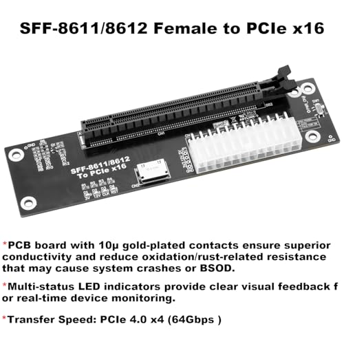 Image of PCIe 4.0 x4 64Gbps Compatible eGPU DOCK, with OCuLink SFF-8612 8311 to PCIe x16 and SFF-8611 Male Cable, Enclosure supports Standard ATX Power and External Graphics Cards GPU for Laptop Mini PC