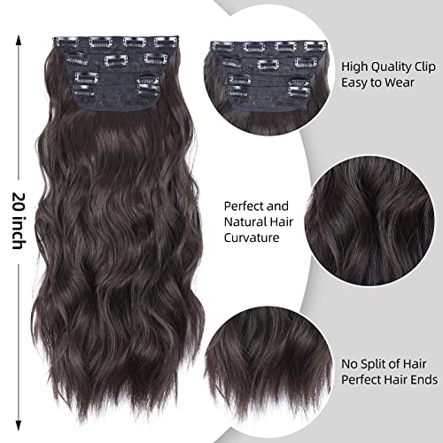 4PCS Brown Hair Extensions Clip in, Curly Synthetic Clip in Hair Extension - Image 4