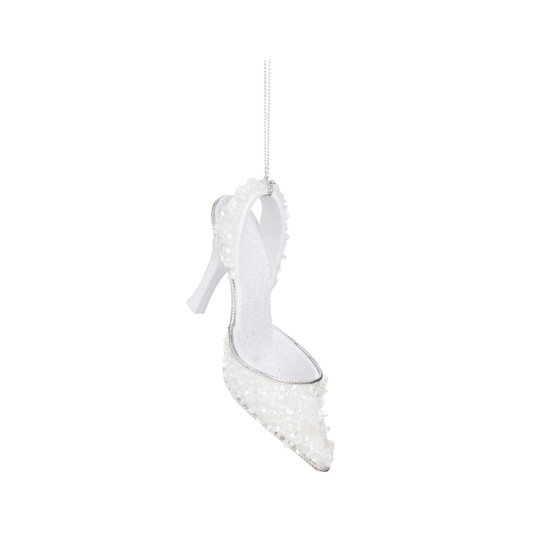 12cm Glitter/Sequin Shoe Christmas Tree Decoration - White