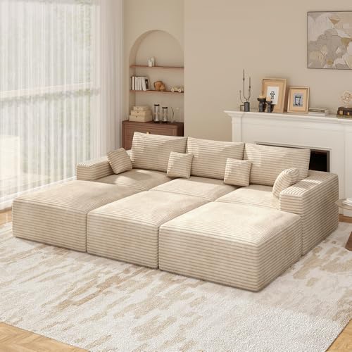 113" Modern Modular Sectional Sofa Bed, 6 Seater Boneless Couch