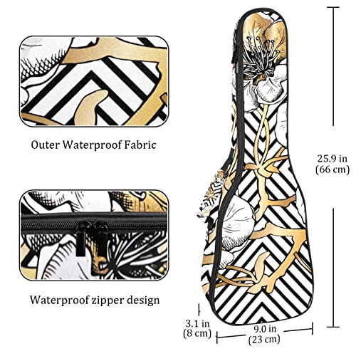 Housse de transport pour ukulélé à motif floral doré cerise sur un noir géométrique pour concert soprano avec bretelles… - Les Beatles, Paul McCartney, John Lennon, RIngo Starr, George Harrison Housse de transport pour ukulélé à motif floral doré cerise sur un noir géométrique pour concert soprano avec bretelles… – Image 5