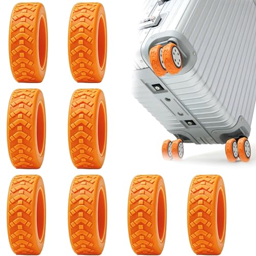 Image of 8pcs Suitcase Wheel Cover Silicone, Trolley Wheel Protector, Luggage Wheel Protector, Orange Color Wheel Cover Set