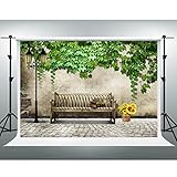VIDMOT Leaf Old Brick Wall Background 7x5ft Park Bench Street Light Background for People Portrait Photo Shooting Rural Town Stone Road Backdrop Photography Studio Set Props BJXPVV311