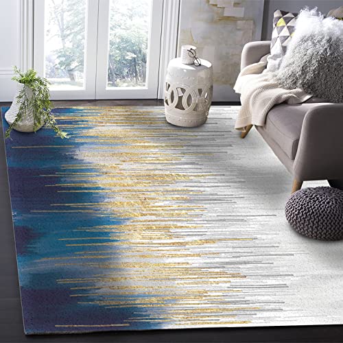 Blue Yellow Grey Area Rug For Bed Room, 5' X 8' Indoor Accent Rugs Non-Skid Kitchen Runner, Abstract Art Color Painting Bathroom Rugs Modern Floor Mats Washable Throw Carpet For Living Room #TOP2