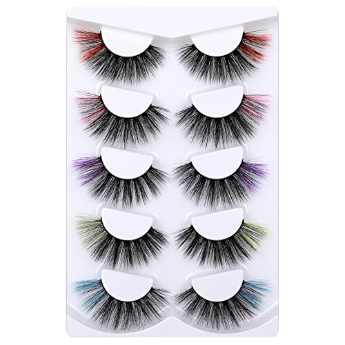 Colored Lashes Fluffy Cat Eye Colored Eyelashes 8D False Eyelashes with Color Wispy Dramatic Fake Eyelashes 5 Colors Cosplay Lashes by Zenotti