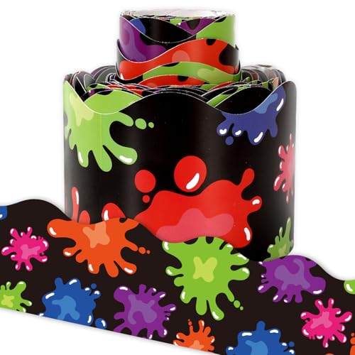 Whaline 32.8ft Colorful Paint Bulletin Board Borders Bright Rainbow Pigment Die-Cut Rolled Border Trim for Chalkboard Wall Decoration