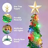 JOIEDOMI 5 Ft Pop up Christmas Yellow Tree Tinsel with Lights, Pencil XMAS Decor Treeand Ornaments, Skinny Collapsible Decorations with Timer for Indoor Holiday Party - Image 4