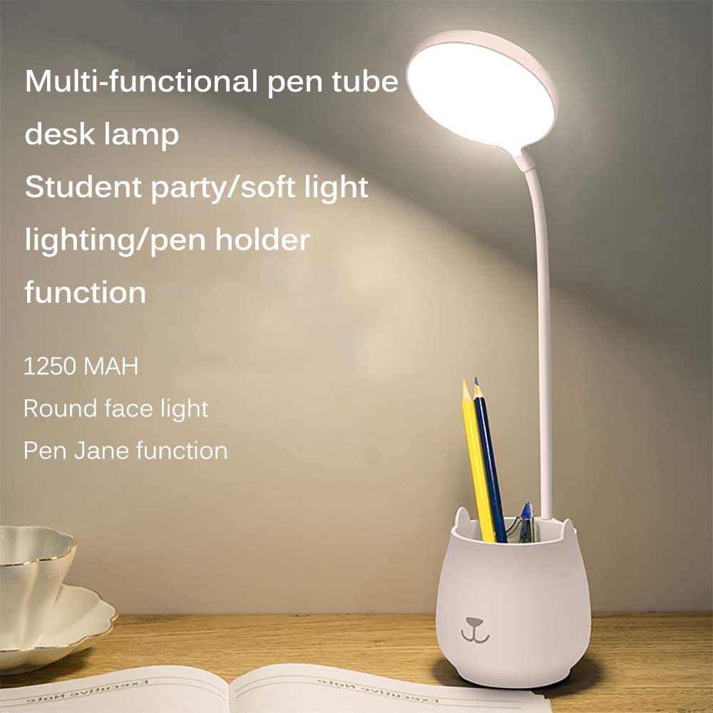 Habrur Klemmleuchte Schreibtischlampe Schüler-Augenschutz-Schreibtischlampe Mit Stifthalter Schlafzimmer-Schreibtischlampe Dimmen Lesen LED-Nachtlicht USB-Ladelicht Leselampe Klemmlampe