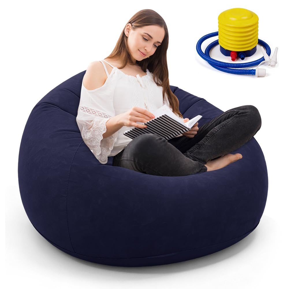 Canapé gonflable en PVC - Pouf simple - Pouf d'extérieur pliable - Fauteuil boule gonflable - Fauteuil de salon léger - Bleu