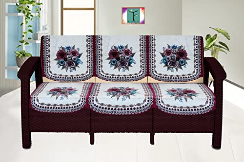 Image of The Furnishing Tree Velvet Floral Pattern 6 Pieces 3 Seater Sofa Cover Set Pink