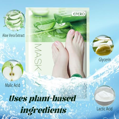 PacuM 2 Pares Peeling Pies Mascarilla Pies Exfoliante Foot Peel Mask Hidratante Talones Agrietados Mascarilla Suaviza Cutículas Repara Agrietada Muerta para Hombres Mujeres (Aloe Vera) - imagen 2