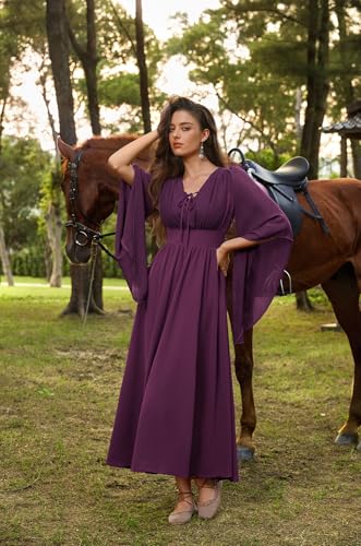 Scarlet Darkness Renaissance Dress Women Bell Sleeve Fairy Dresses Split Maxi Dress with Pockets3