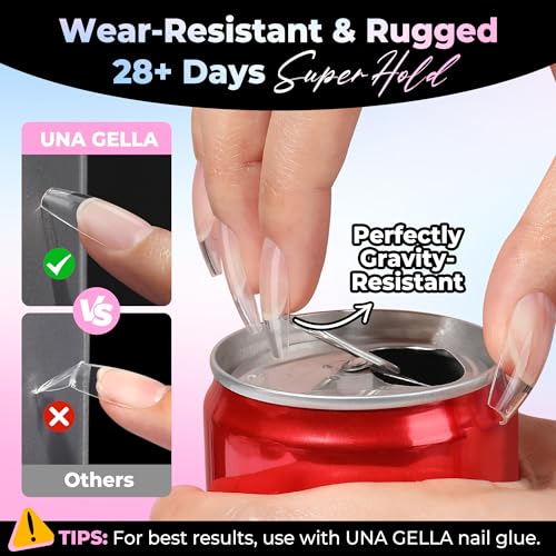 Image of UNA GELLA Coffin Gel Nail Tips Medium 15 Sizes 300PCS Pre-Etched Clear Fake Nail Tips Easy DIY Salon Medium Coffin Press On Nails Snug Fit Full False Acrylic Tips Extensions Long-Lasting Hold