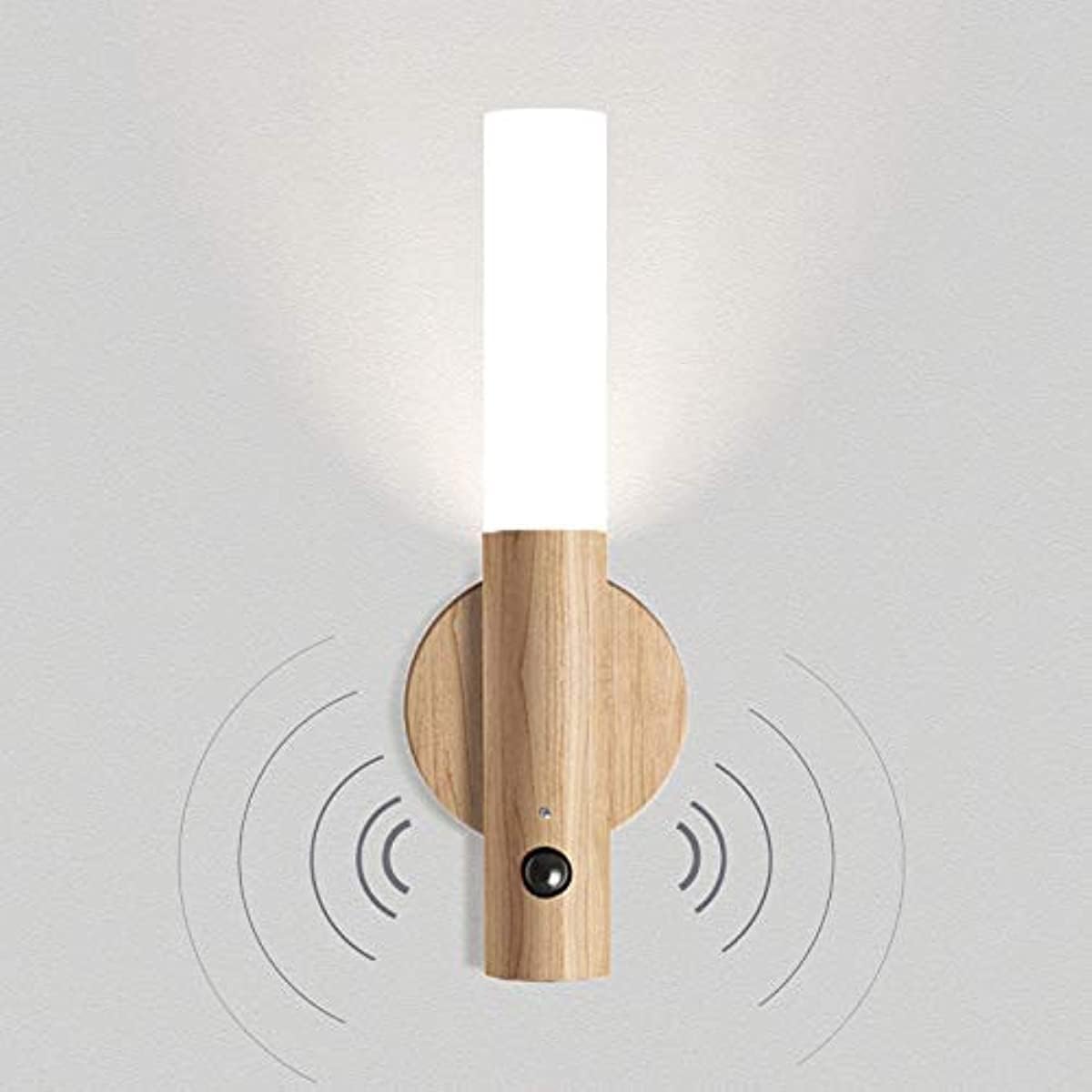 Motion Sensor Night Light Set of 2 Battery Operated Wall Lights 3-Modes USB Rechargeable Magnetic Wall Lamps Wireless Wall Sconces LED Mini Wood Stick On Portable for Bedroom Aisle Stairs