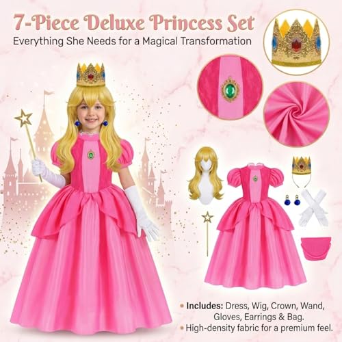 Disfraz rosa de princesa para niñas con tocado y peluca miniatura 2